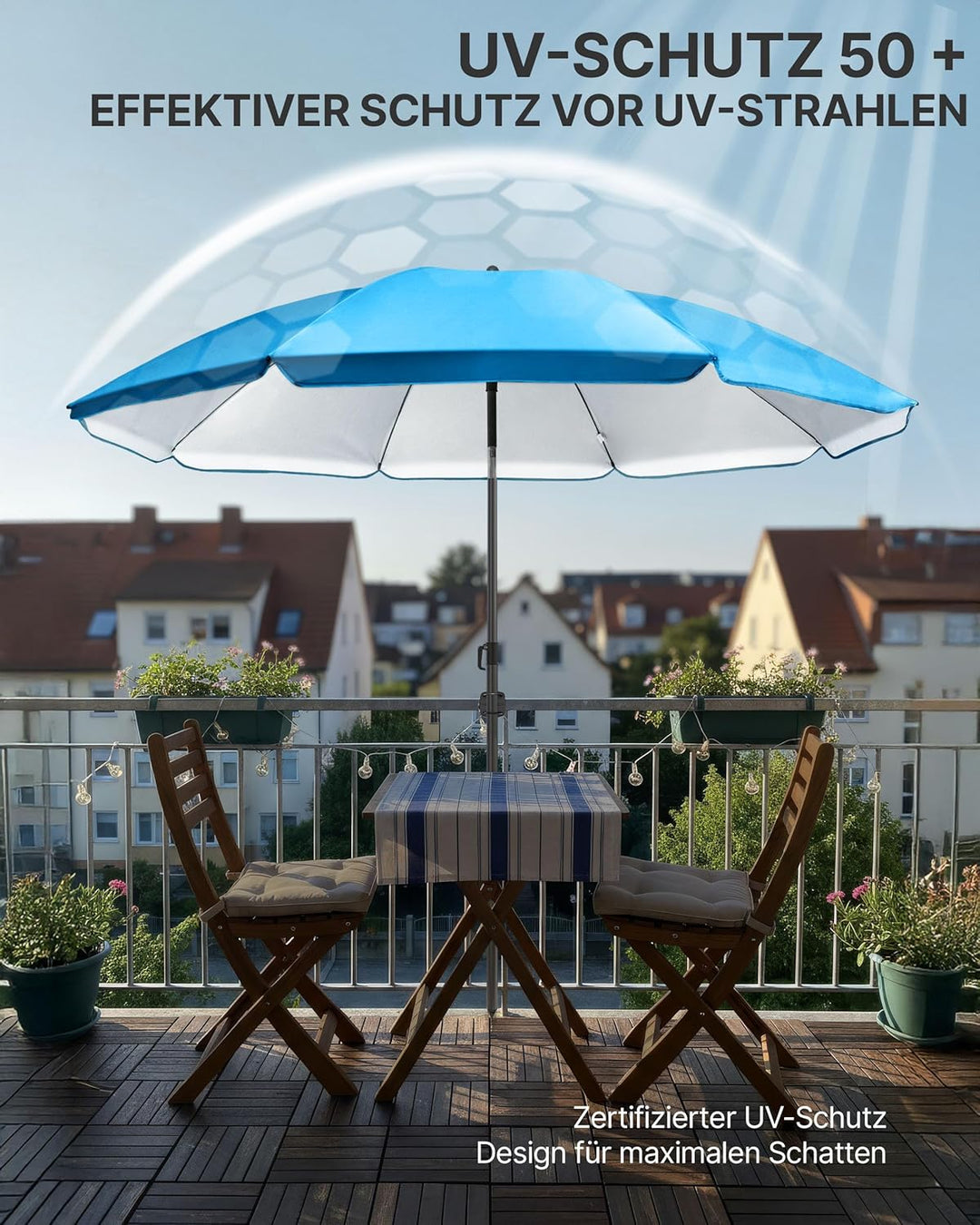 4smile Strandschirm SunnyJoy, Ø 200 cm Blau - UPF 50+ Sonnenschirm Strand mit Hülle, Sonnenschirm Ba