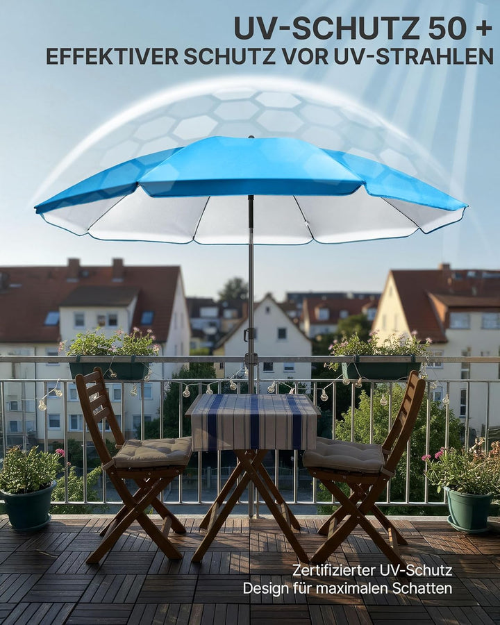 4smile Strandschirm SunnyJoy, Ø 200 cm Blau - UPF 50+ Sonnenschirm Strand mit Hülle, Sonnenschirm Ba