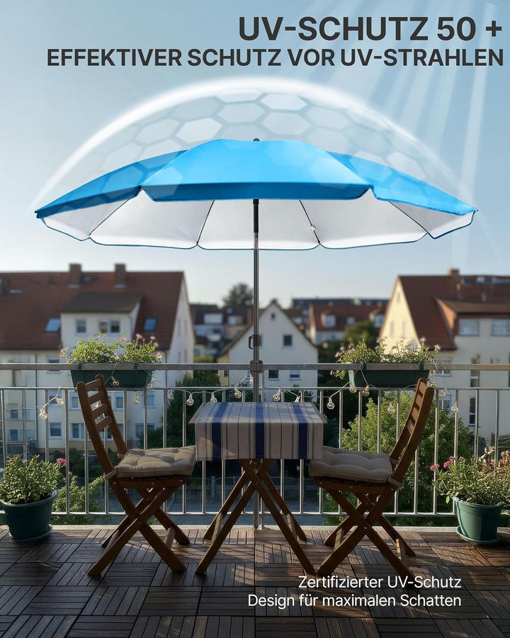 4smile Sonnenschirm Strand Ø 200 cm, Blau, Sonnenschirm Balkon | Strandschirm windfest stabil, Balko