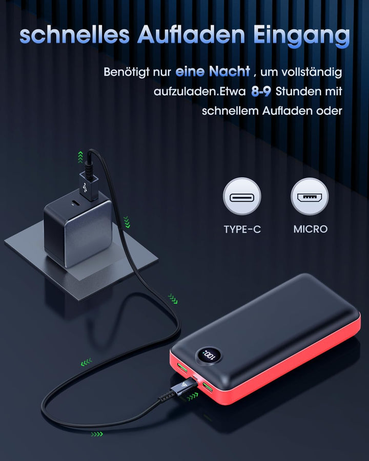 PowerBank 50000mAh grosse kapazität, 22,5W schnelles Aufladen externer Akku USB-C 3 Ausgänge und 2 E