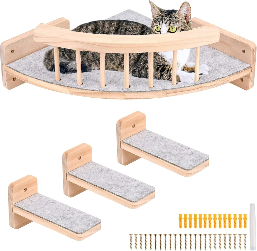 Katzen-Kletterwand-Set mit Eckperch und 3 Stufen, Katzen Wand Klettern Ecke Mit 3 Treppenstufen, Kat