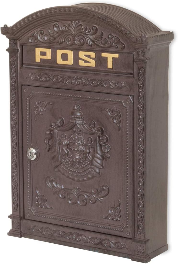 Antikas - Briefkasten London braun aus Alu wie historisch englischer Wandbriefkasten