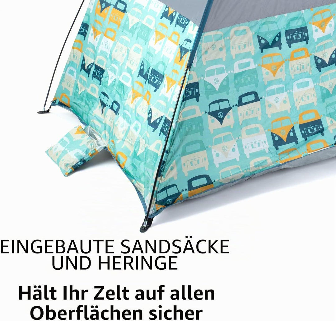 Board Masters - Volkswagen Strandmuschel-Zelt mit Tragetasche für 2 Personen UV-Schutz 50+ (Multi Bu
