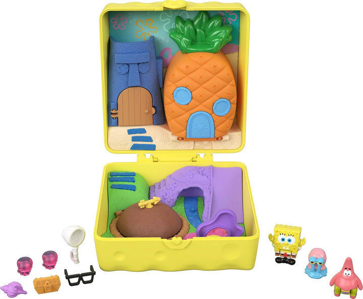Polly Pocket x Spongebob Partnership-Schatulle, Micro-Puppen Spongebob und Patrick und Spielset, 7 Z