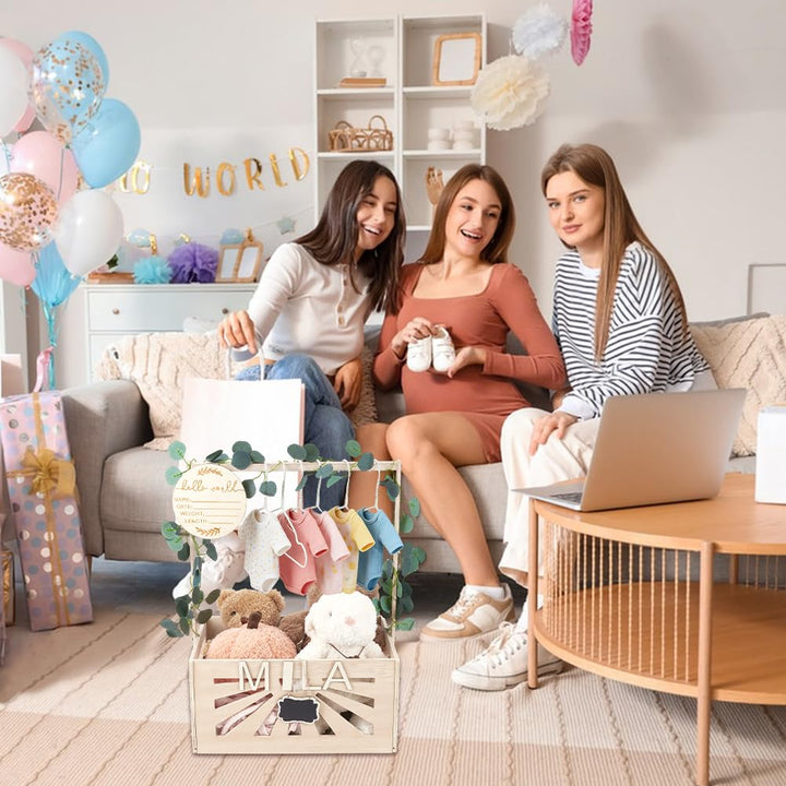 UNICRAFTALE Babyparty Kiste Aus Holz Aufbewahrungsbox Für Babys Mit 8 Kleiderbügel Geschenkkorb Für
