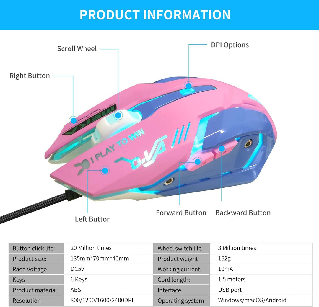 IULONEE Wired Gaming Mouse USB Silent 7 Farben Optische Spielmäuse mit Hintergrundbeleuchtung Ergono