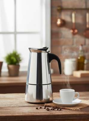 Espressokocher Mokka Kanne 6 Tassen Edelstahl Induktion für 6, 9 oder 12 Tassen CF-MM6/9/12 (6 Tasse