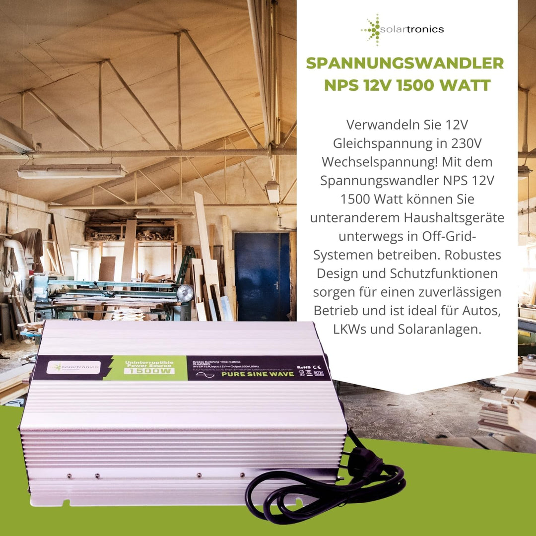 Spannungswandler USV 12V NPS 1000-3000 Watt Reiner Sinus Batterie Akku Solar Strom 230V Unterbrechun