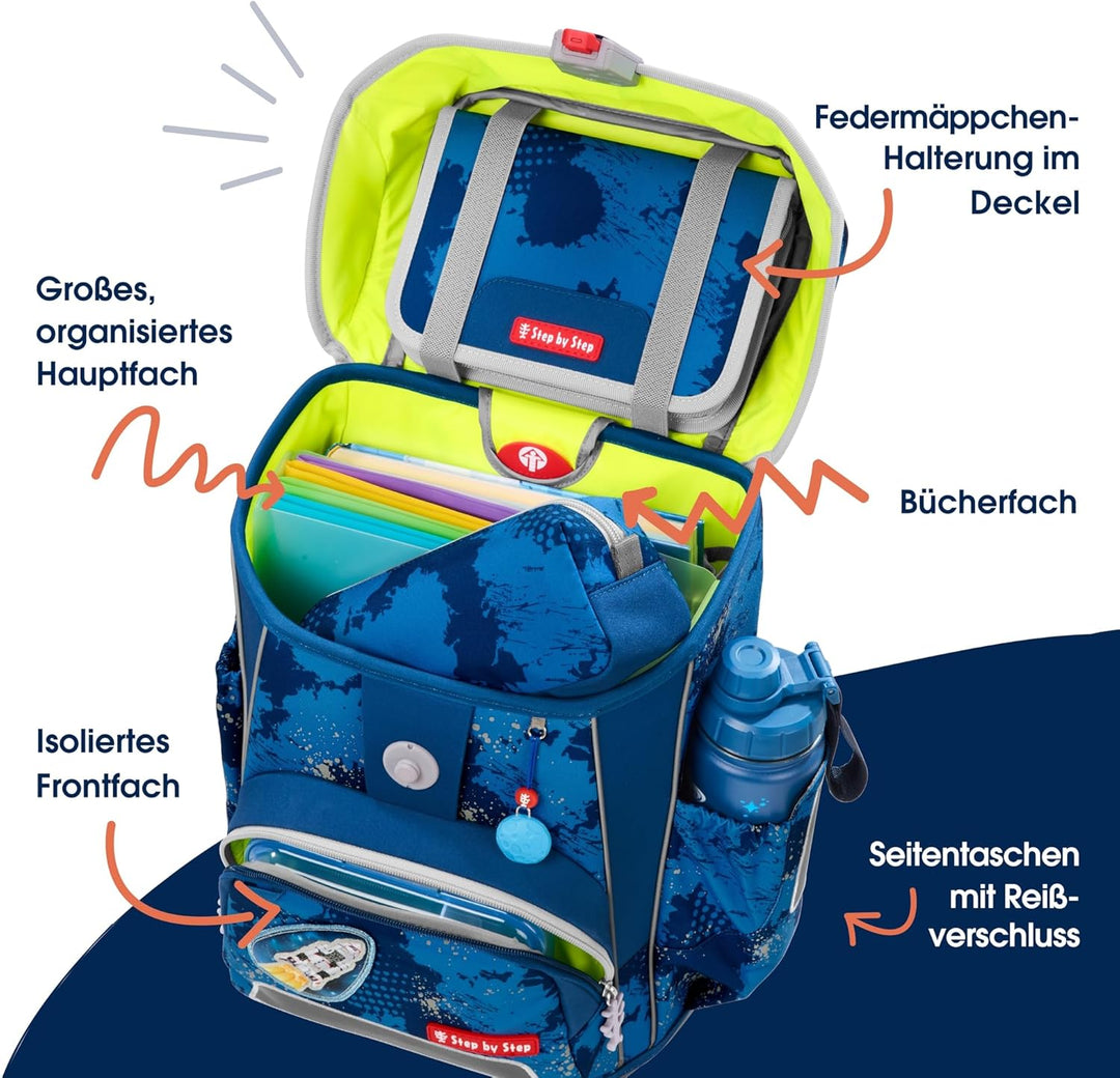 Step by Step Schulranzen-Set Cloud Reflect „Rocket Novo“ 5-teilig, blau, ergonomischer Tornister mit