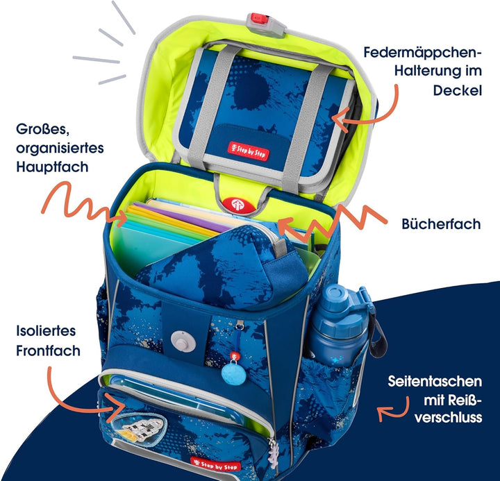 Step by Step Schulranzen-Set Cloud Reflect „Rocket Novo“ 5-teilig, blau, ergonomischer Tornister mit