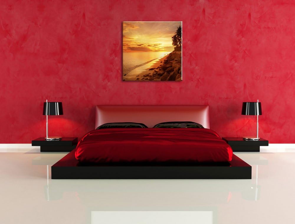 Pixxprint Palmen Urlaub, Format: 70x70 auf Leinwand, XXL riesige Bilder fertig gerahmt mit Keilrahme