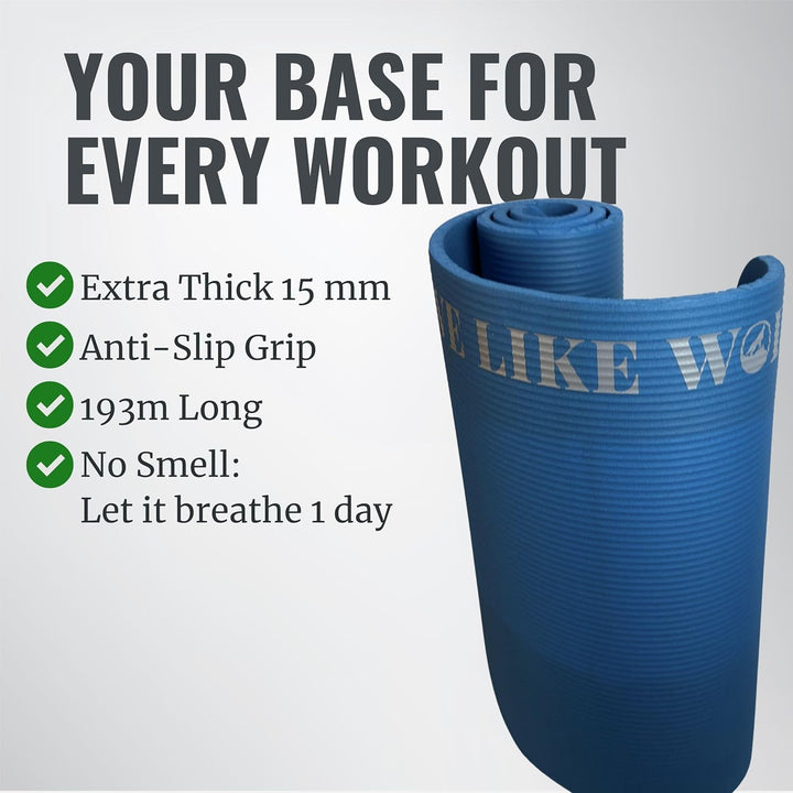 WOLV Yogamatte 15mm Extra Dick - Rutschfeste Fitnessmatte aus NBR, Komfortabel &amp; Gelenkschonend - Tr