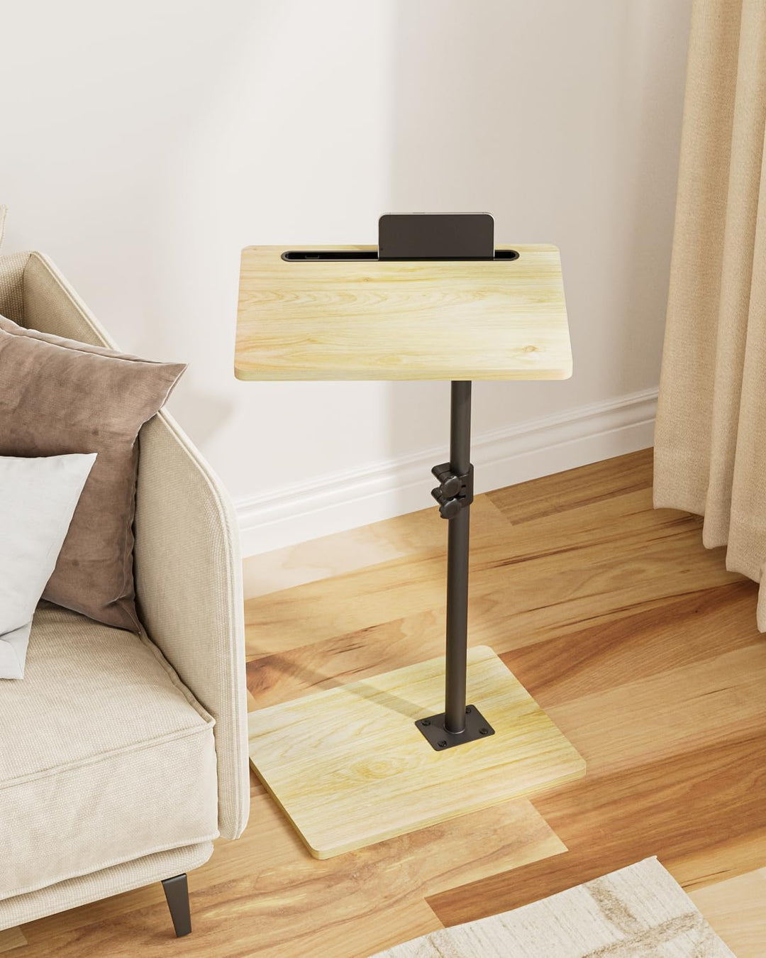Beistelltisch, C-Form Höhenverstellbar Sofatisch, 360°Rotierend Couchtisch Klein,40x30x(45-81) cm,Ho