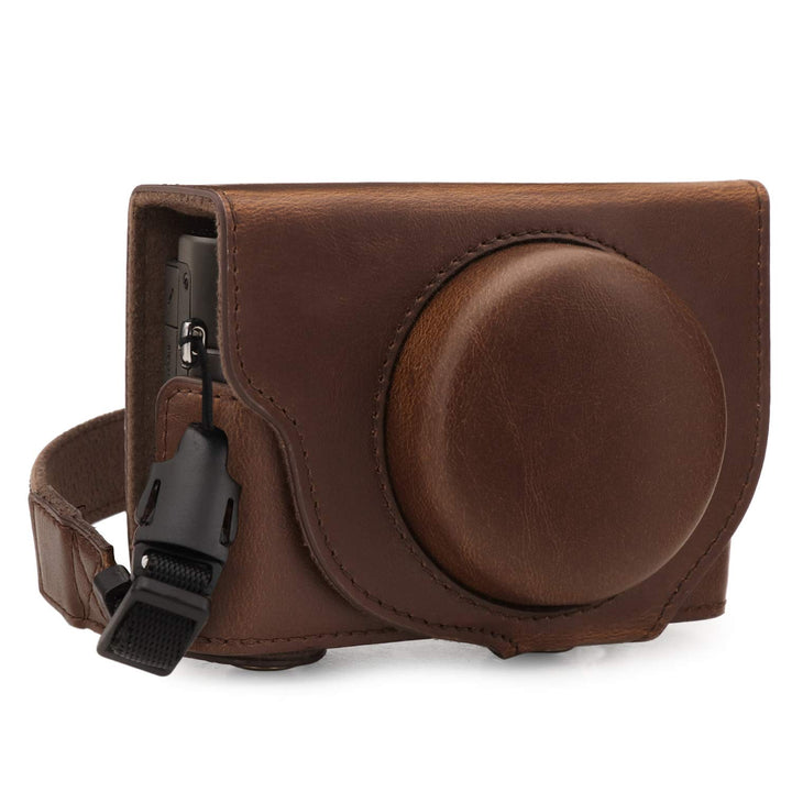 MegaGear MG1731 Ever Ready Leder Kameratasche mit Trageriemen kompatibel mit Sony Cyber-Shot DSC-RX1