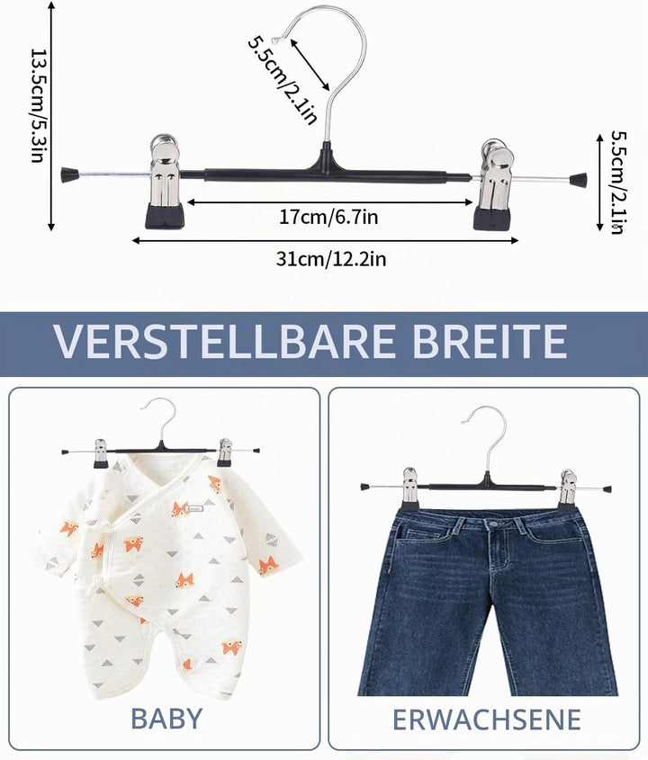 20 Stück Kleiderbügel Klammerbügel, 30cm Hosenbügel aus Metall, Hosen kleiderbügel platzsparend, Kle