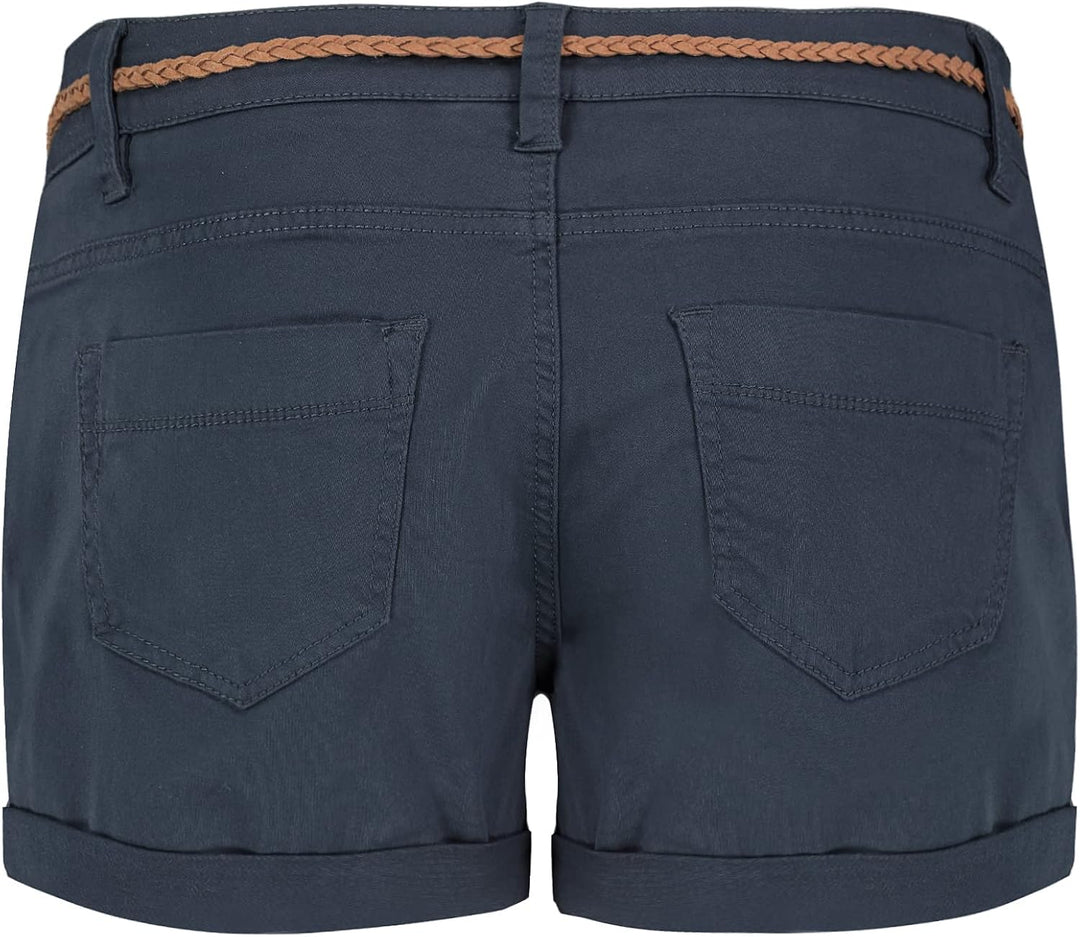Sublevel Damen Kurze Hose Stretch-Shorts mit Flecht-Gürtel S Dark-blue, S Dark-blue