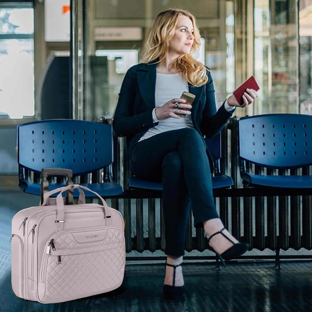 EMPSIGN Trolley Business Rolling Laptop mit Rädern, Rolling Laptoptasche für Frauen passt bis zu 15.