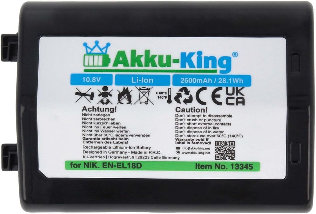 Akku-King Akku kompatibel mit Nikon EN-EL18, EN-EL18a, EN-EL18b - Li-Ion 2600mAh - für Nikon D4, D4S