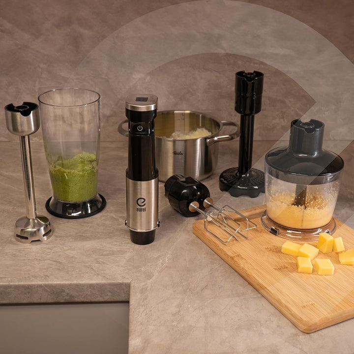 EUREL PREMIUMLine MP94 Stabmixer Set – Kabelloser Pürierstab mit 200W DC-Motor, 10 Geschwindigkeiten
