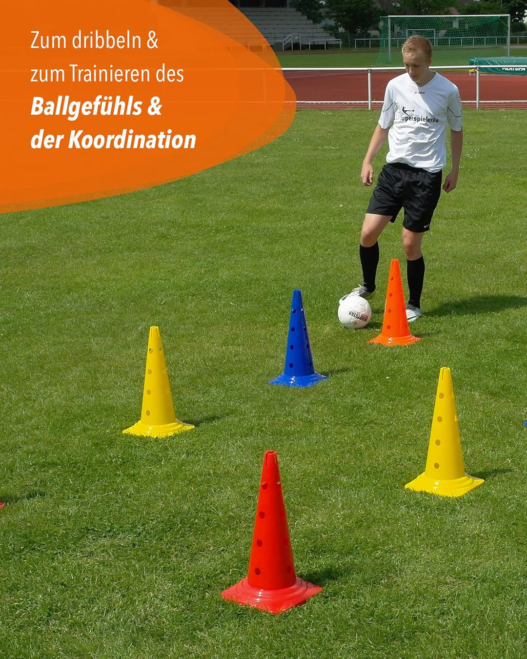 Kombi Kegel 50 cm – 4 im Set – Parcours-Hindernis für Agility-Training – Sprung- & Slalom-Hütchen fü