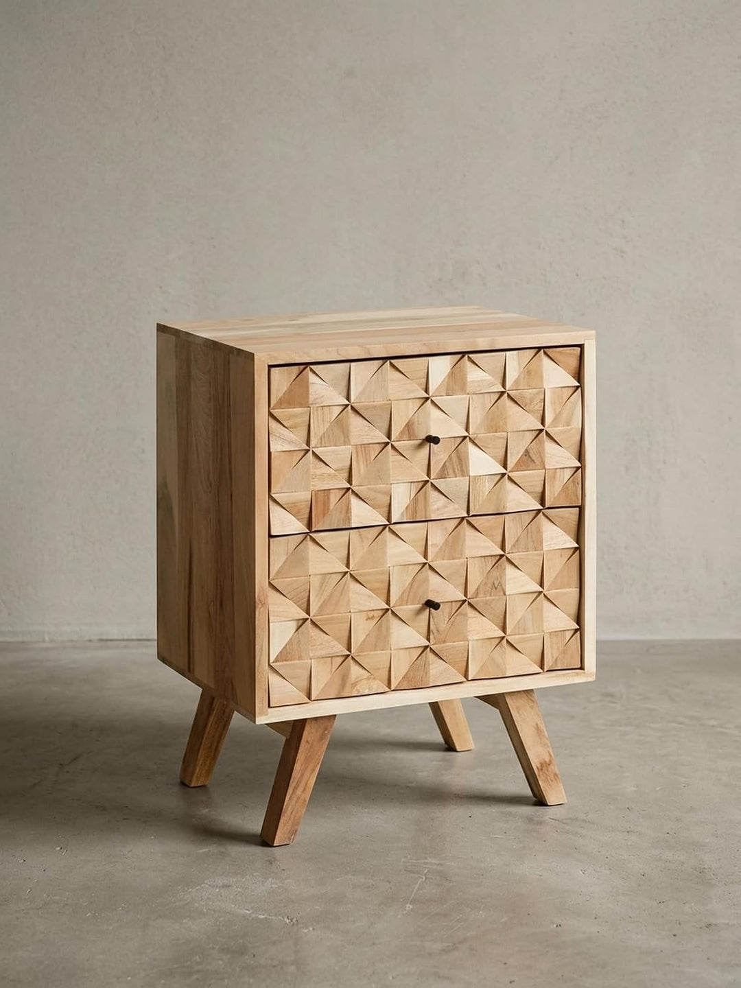 KADIMA DESIGN Handgefertigtes Nachtkästchen aus Massivholz, moderner Landhaus-Stil, 2 Schubladen