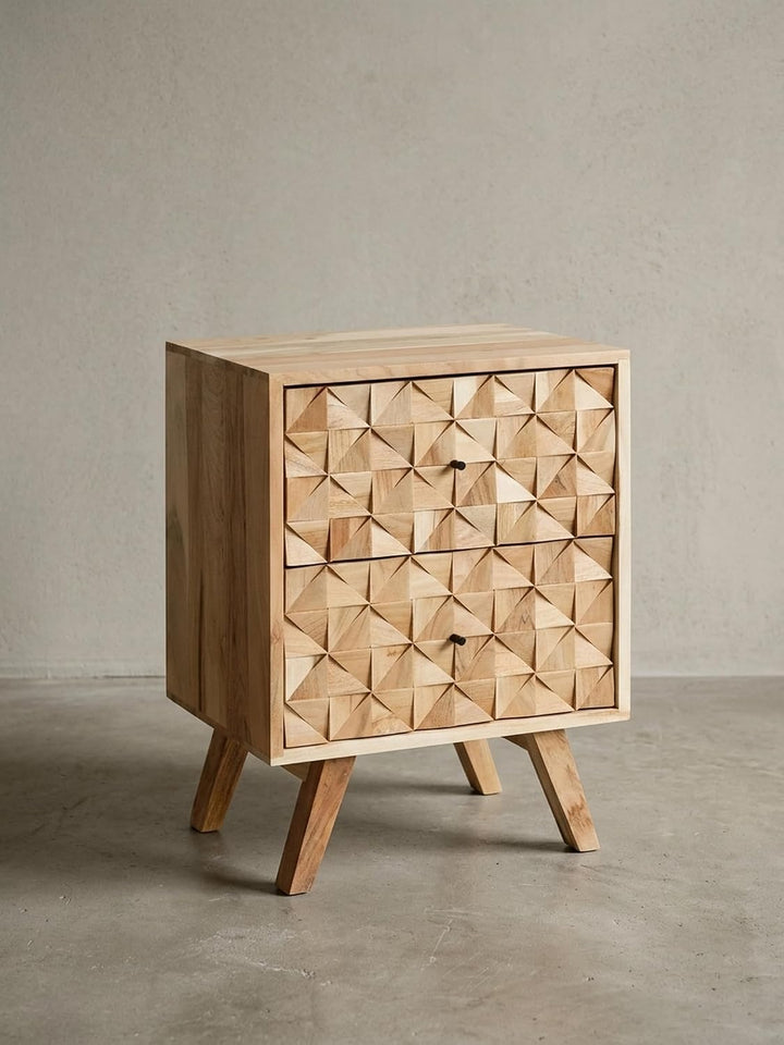 KADIMA DESIGN Handgefertigtes Nachtkästchen aus Massivholz, moderner Landhaus-Stil, 2 Schubladen