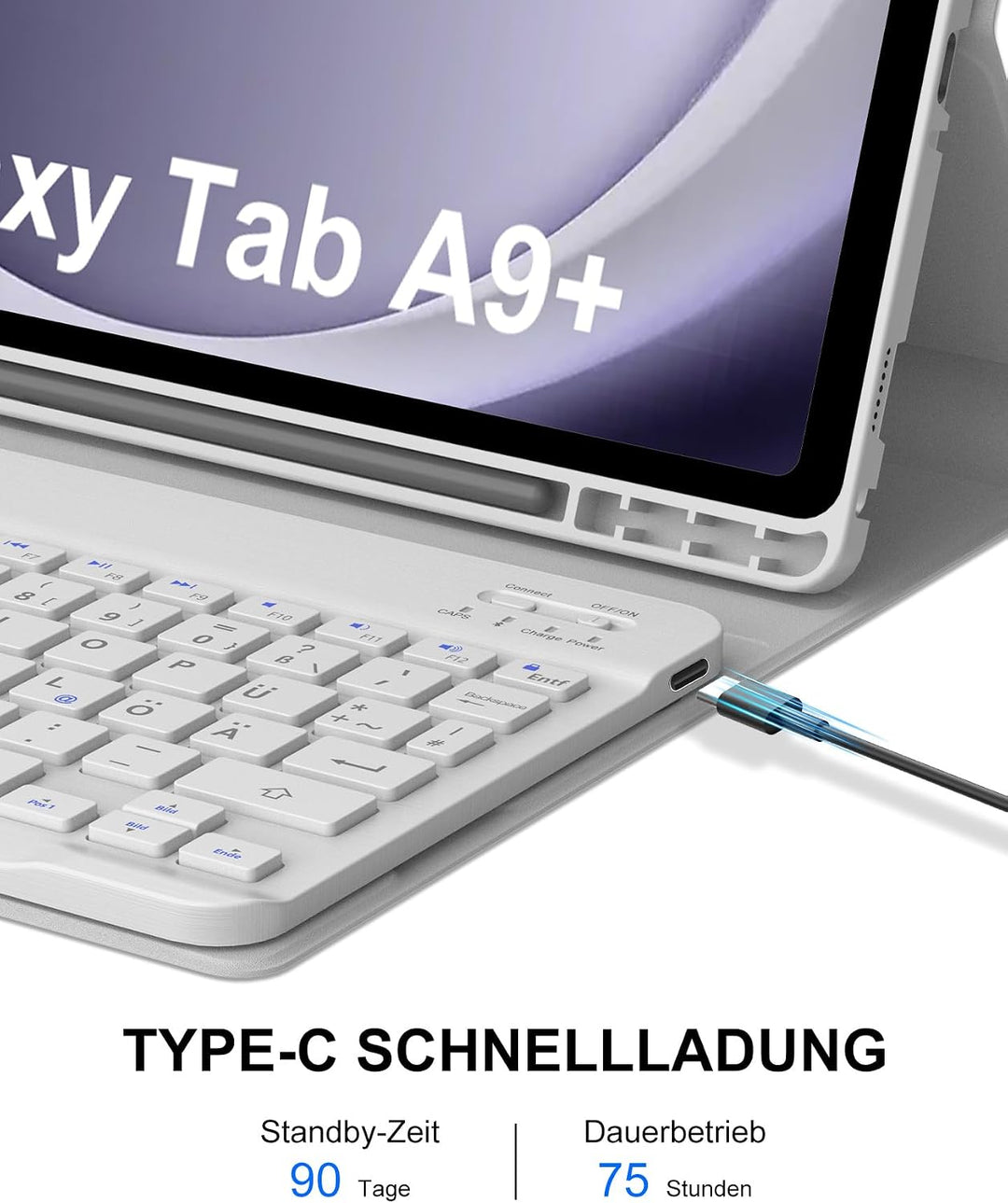 Hülle mit Tastatur für Samsung Galaxy Tab A9+ 11" (2023, SM-X210/X215/X216), Deutsch QWERTZ Keyboard