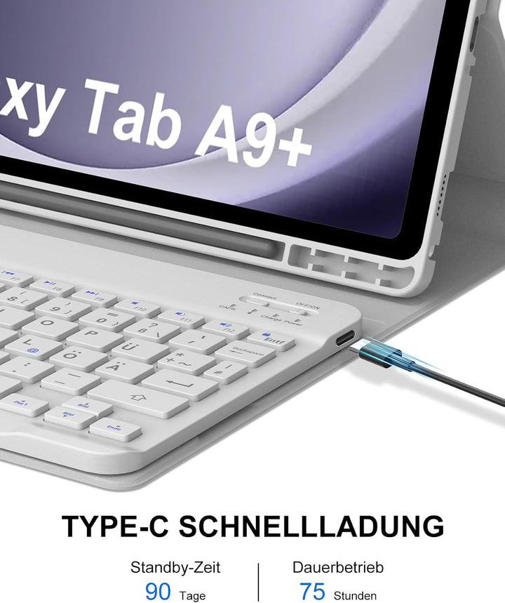 Hülle mit Tastatur für Samsung Galaxy Tab A9+ 11" (2023, SM-X210/X215/X216), Deutsch QWERTZ Keyboard