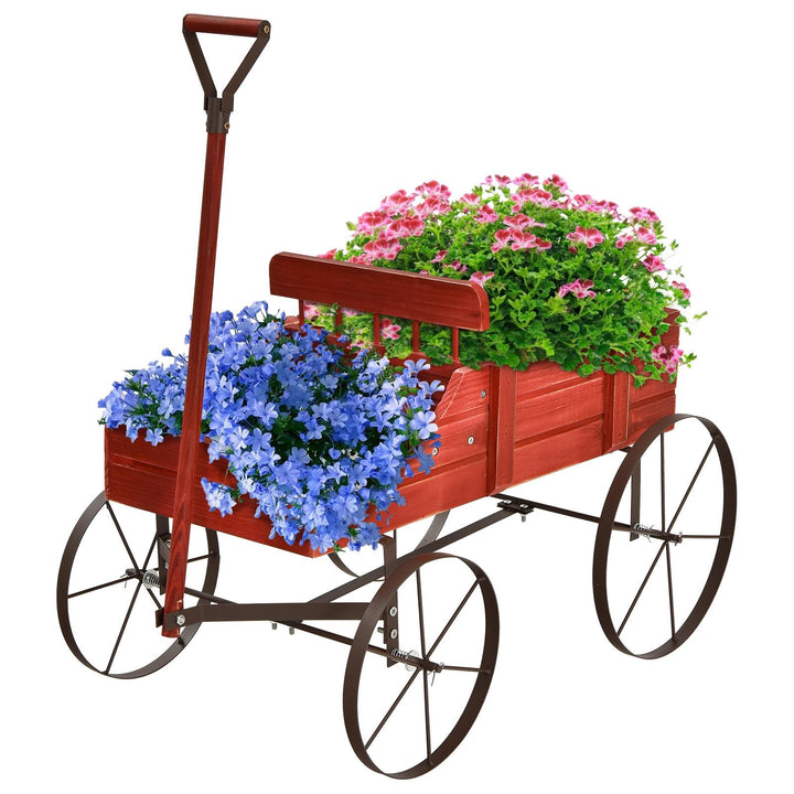 SOARS Blumenständer, Blumenwagen mit 4 Rädern aus Metall, Pflanzenständer aus Massivholz, Blumenkast