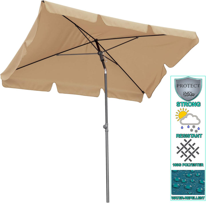 QUICK STAR Balkon Sonnenschirm 200x125cm Balkonschirm Rechteckig Knickbar Sand Gartenschirm UV 50