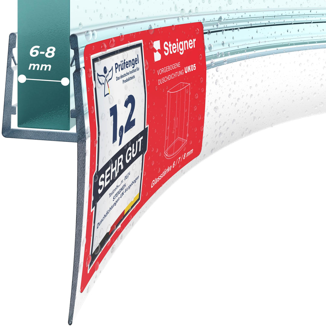 STEIGNER Duschdichtung, 120cm, Glasstärke 6/7/ 8 mm, Vorgebogene PVC Ersatzdichtung für Runddusche,