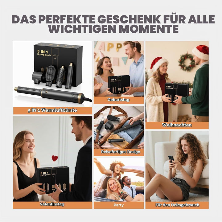 Airstyler 5 in 1 Hairstyler mit Air Lockenstab Föhn Heissluftbürste Haarstyling Geräte Föhnbürste Wa
