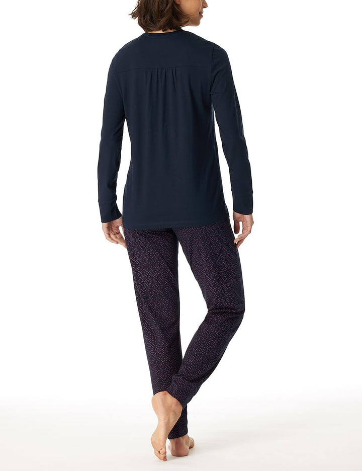 Schiesser Damen Schlafanzug lang mit Bündchen Baumwolle - Nightwear 48 Nachtblau_180063, 48 Nachtbla