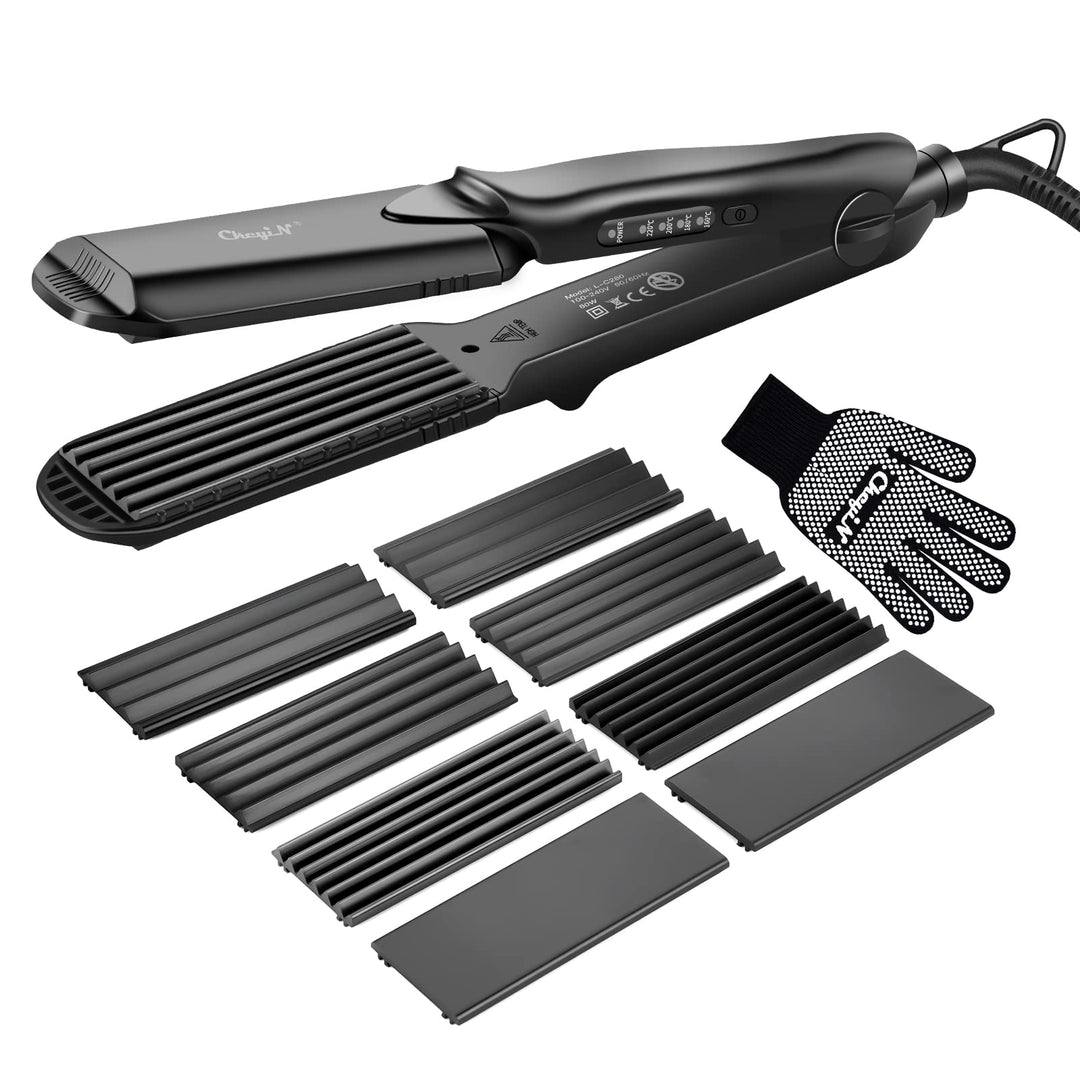 CkeyiN Kreppeisen für Haare,4 in 1 Haarglätter Glätteisen Keramik,Multistyler Glätteisen Set Wellene
