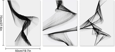 MENAYODA Leinwand Wandkunst Malerei, 3er Set Ohne Rahmen Abstrakte Linie Schwarz Weiss Kunst Wandkun