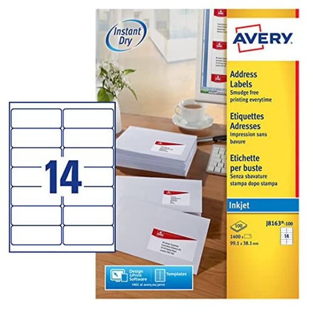 AVERY Zweckform schnelltrocknende Adressetiketten für Tintenstrahldrucker 14 pro Blatt 99,1 x 38,1 m