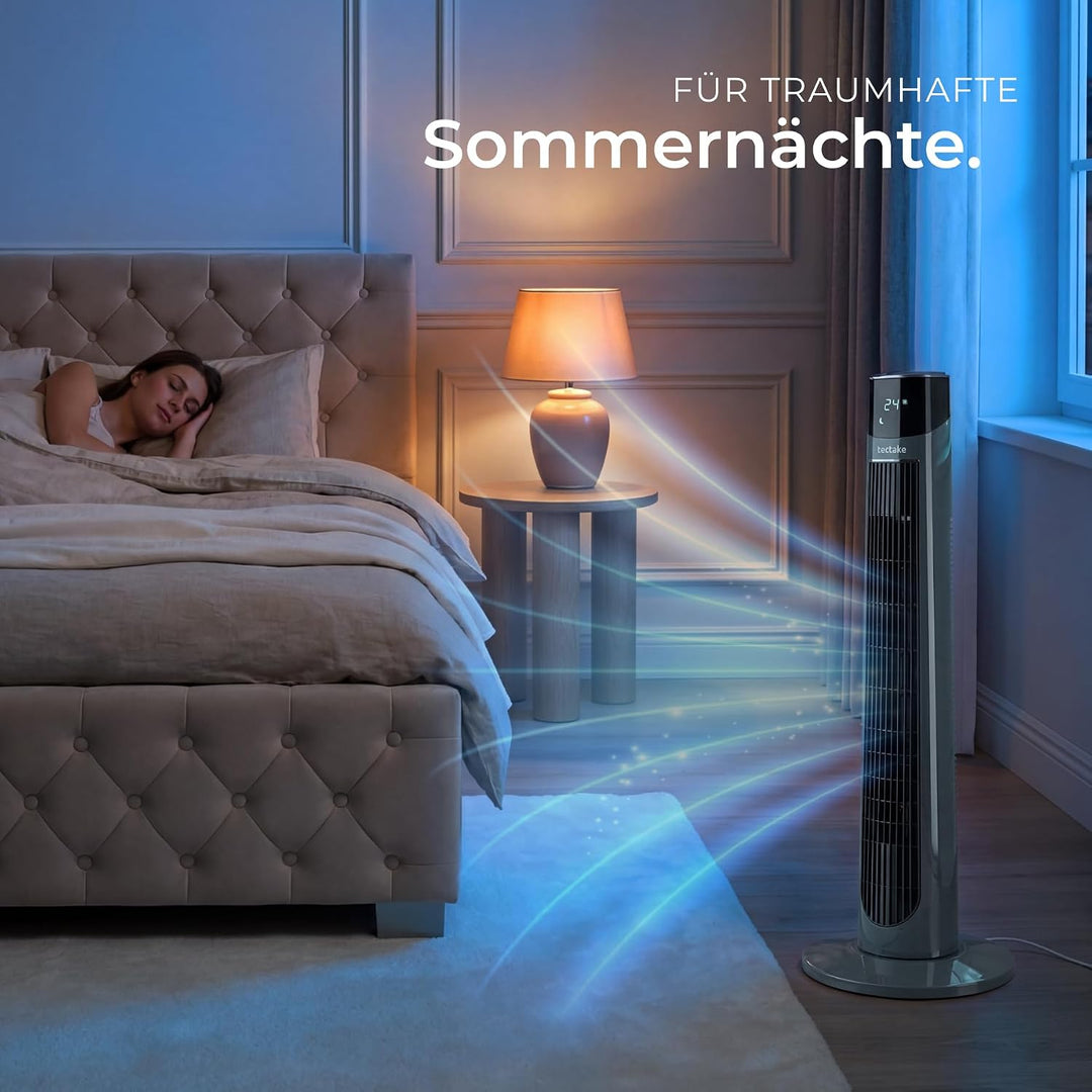 TecTake® Turmventilator, 93 cm, extrem leise, energiesparend, 90° Schwenkfunktion, 3 Modi, 3 Stufen,