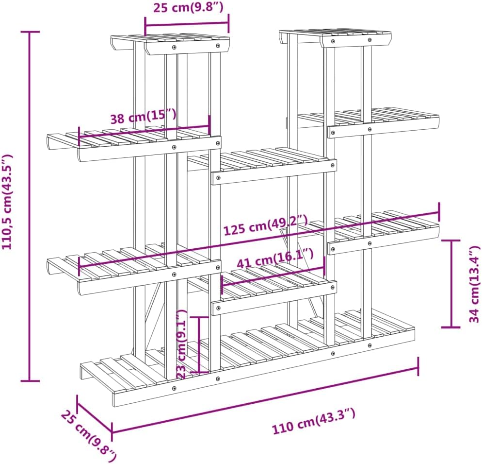 vidaXL Blumenständer 110x25x110,5 cm Massivholz Tanne Ohne Räder/110 x 25 x 110.5 cm Braun, Ohne Räd