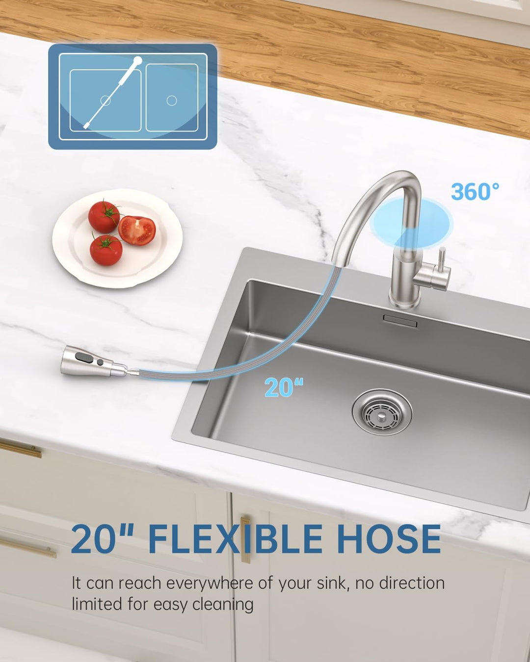 APPASO Wasserhahn Küche, Hochdruck Küchenarmatur mit Brause, Mischbatterie Küche mit 3 Strahlarten,