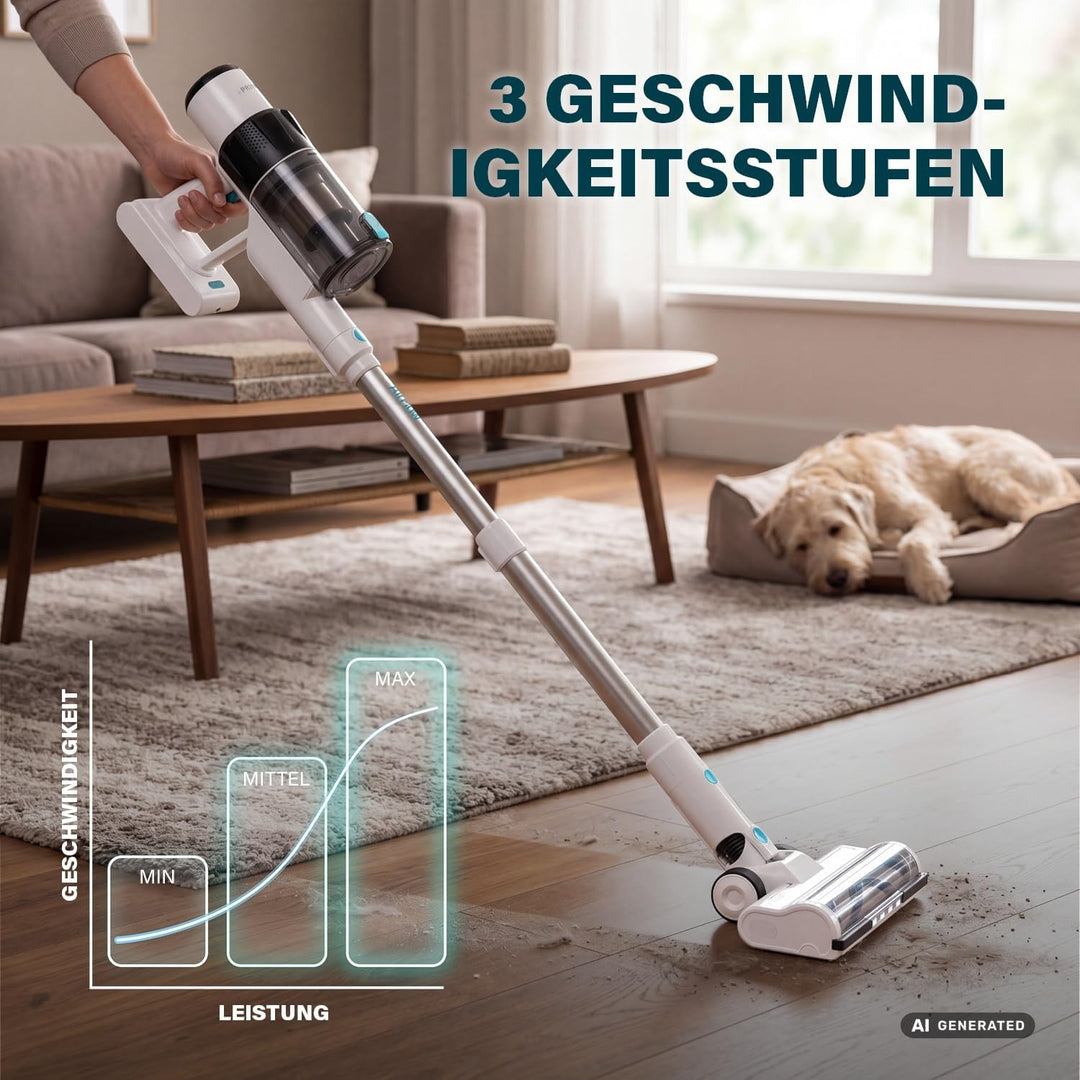 Princess Akku staubsauger, 150 AirWatt, Bis zu 50 Minuten Laufzeit, 339520 Weiss Blau, Weiss Blau