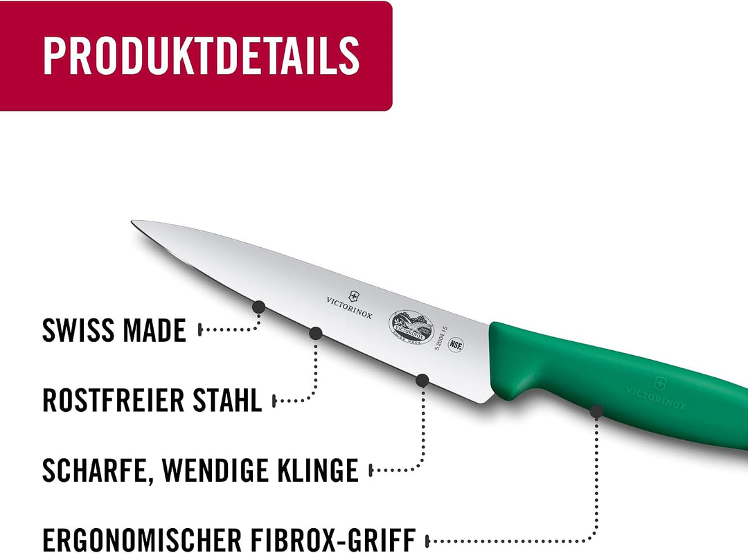 Victorinox Fibrox Kochmesser, Breites Universalmesser für Obst und Gemüse, 15 cm, Gerade Klinge, Sch