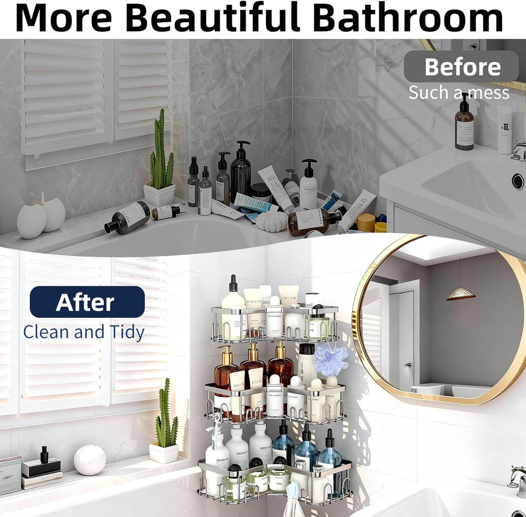 Menbyci 3 StüCk Duschablage Ohne Bohren Ecke, BadzubehöR Ohne Bohren, Shampoo Halterung FüR Dusche,