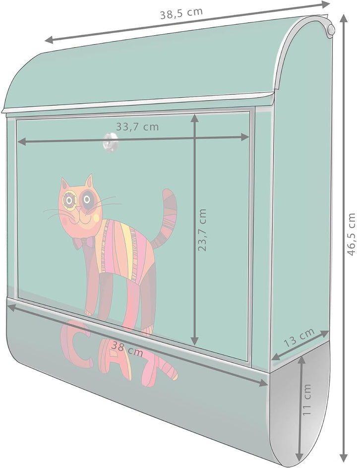 banjado® Design Briefkasten mit Motiv Orange Katze 39x47x14cm &amp; 2 Schlüssel - Briefkasten Stahl Silb