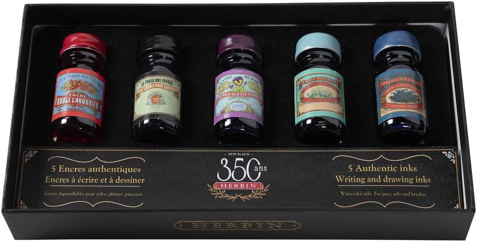 Jacques Herbin 18900T - Set mit 5 Tintenflakons, 350 Jahre Jacques Herbin, 10 ml, ideal für Kalligra