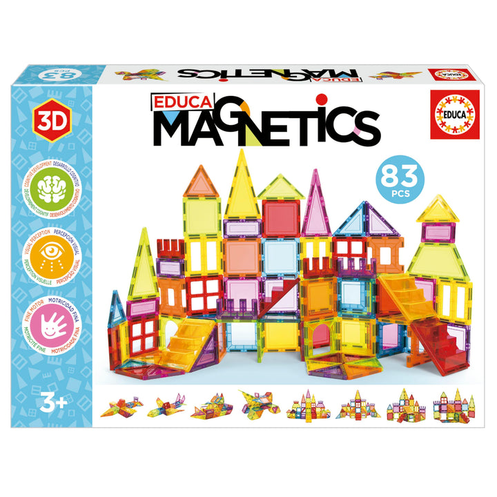 Educa - Magnetic | Magnetische Bausteine Kinder 83 Teile | 3D-Magnetbaukasten mit Fenstern, Rädern &amp;