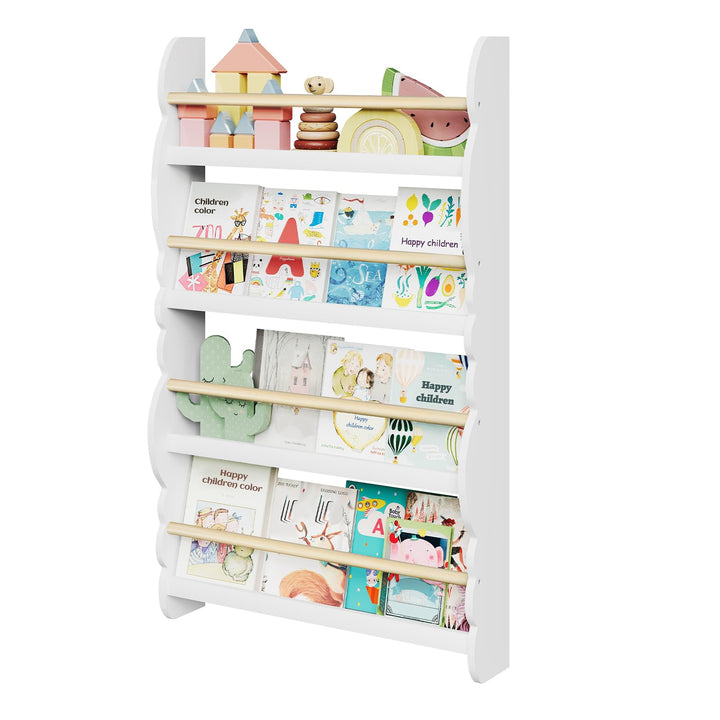 WOLTU Kinder Bücherregal Wand, Bücher-Organizer mit 4 Ablagen, Kinderregal für Buchaufbewahrung, Wan