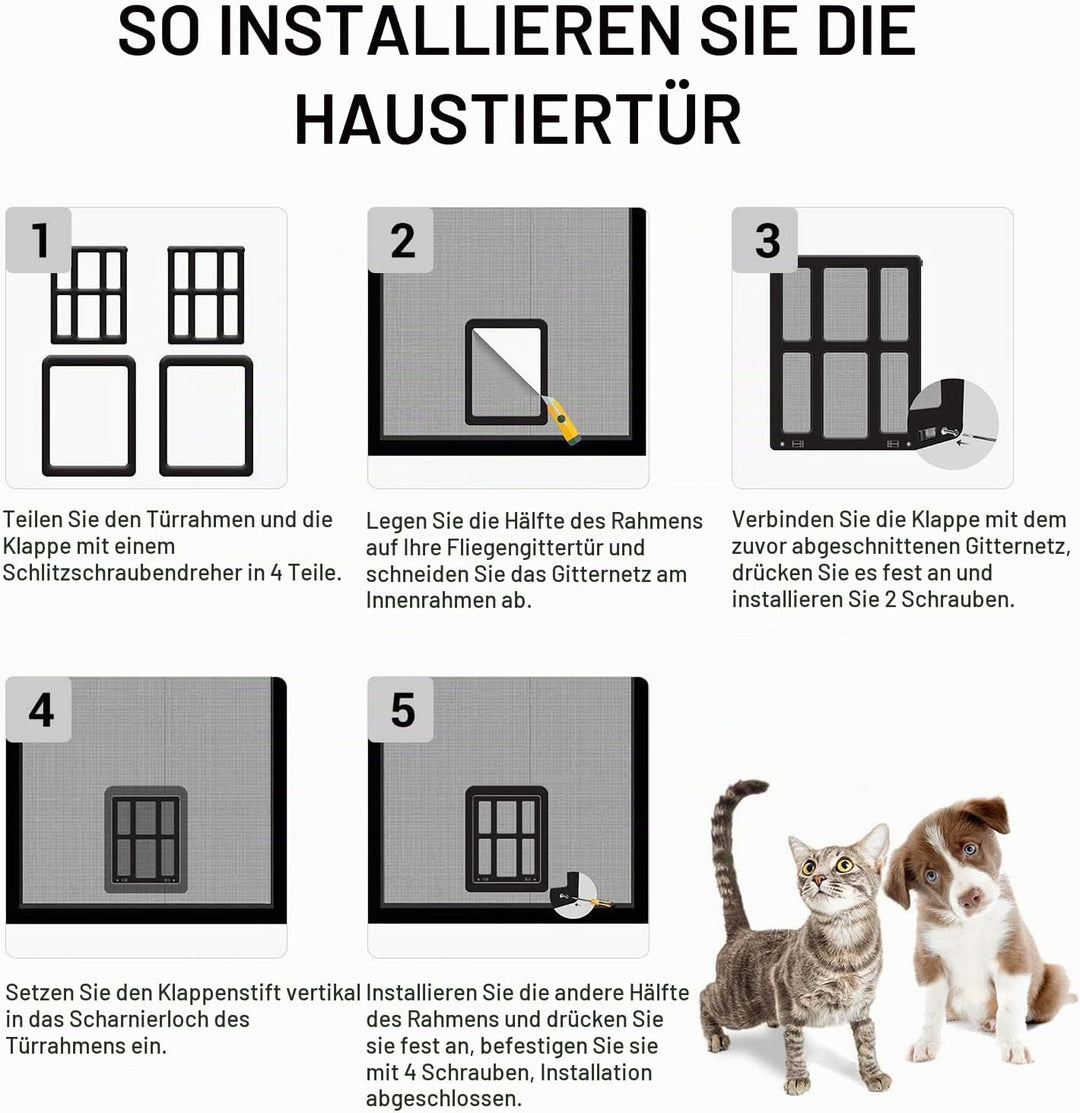 NAMSAN Katzenklappe Fliegengitter Automatischen Verschluss Hundeklappe Fliegengitter Balkontür mit K
