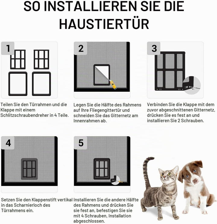 NAMSAN Katzenklappe Fliegengitter Automatischen Verschluss Hundeklappe Fliegengitter Balkontür mit K