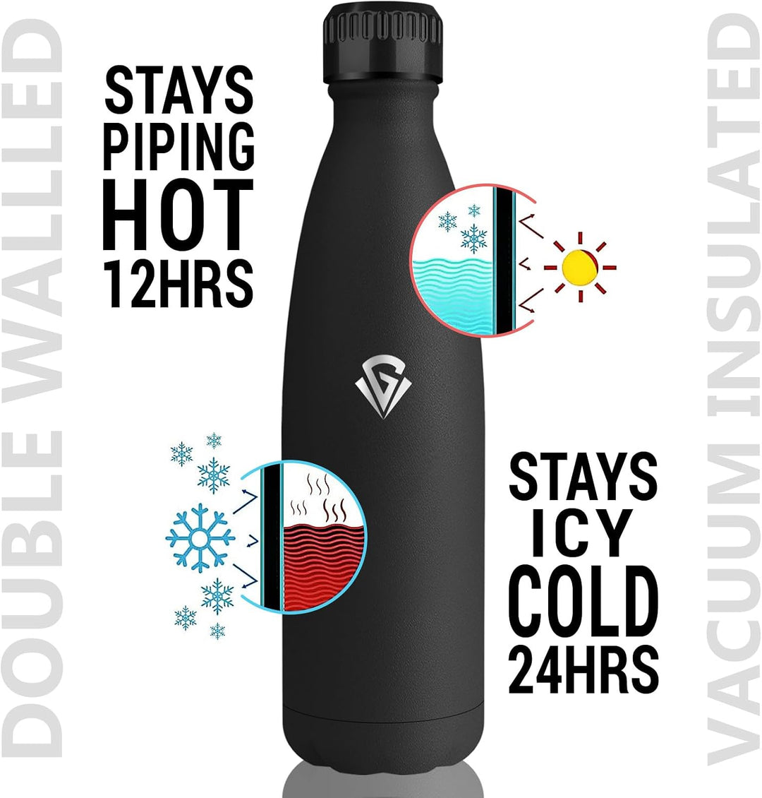 Thermosflasche, 500ml Trinkflasche Edelstahl, BPA-Frei, Trinkflasche Auslaufsicher, 24h Kalt &amp; 12h W