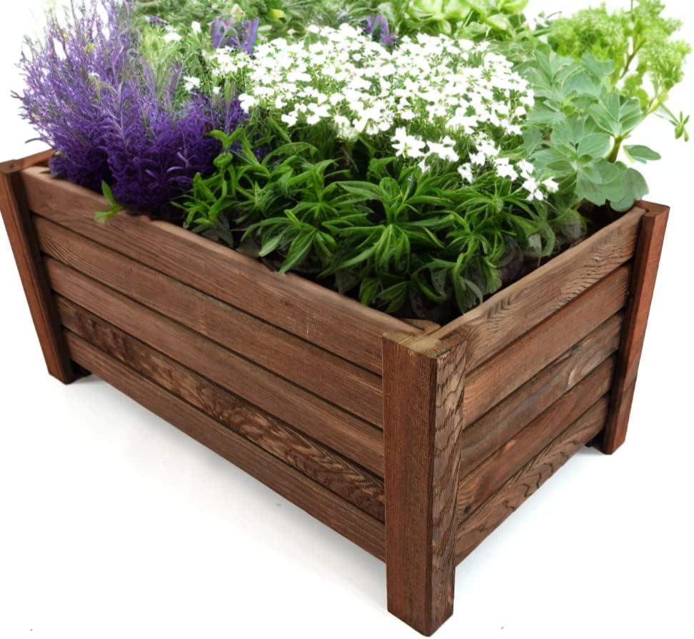 Ogrodzenia Wiklinowe Pflanzkübel Rechteckig 59 x 33 x25 cm - Holz Blumentopf - Dunkelbraun - Pflanzk